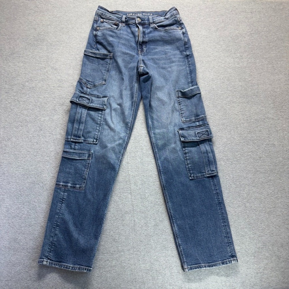 American Eagle Jeans Womens 6 Long Blue Super High Rise Baggy Straight Denim